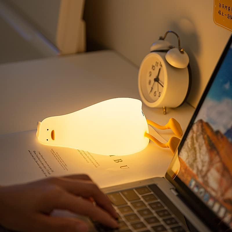 HAPPYBAG LED Lying Flat Duck Night Light, 3 Level Dimmable Nursery Nightlight,Cute Lamps Silicone Squishy Light Up Duck,Rechargeable Bedside Touch Lamp for Breastfeeding Toddler Baby Kids Decor