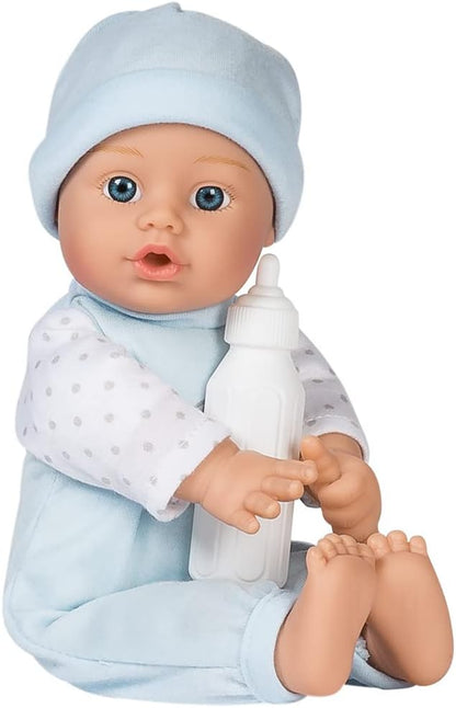 ADORA Soft & Cuddly Sweet Baby Boy Peanut, Amazon Exclusive 11” Adorable Baby Boy Doll with Bright Blue Eyes and Blonde Paint Hair, Includes Baby Doll Bottle, Onesie and a Blue Cap