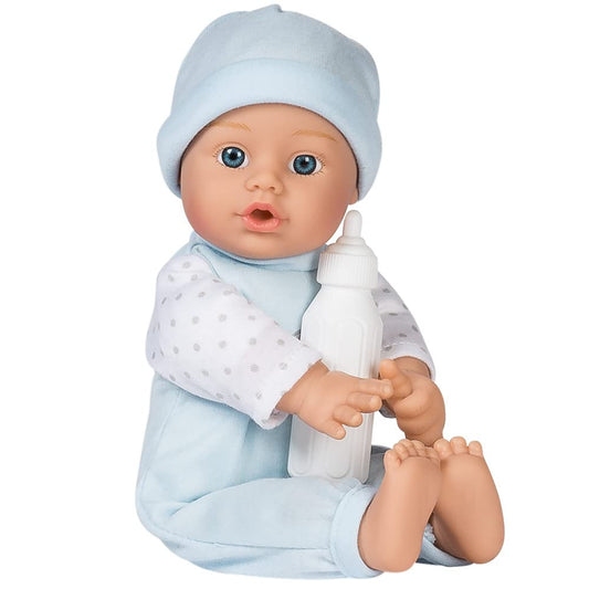 ADORA Soft & Cuddly Sweet Baby Boy Peanut, Amazon Exclusive 11” Adorable Baby Boy Doll with Bright Blue Eyes and Blonde Paint Hair, Includes Baby Doll Bottle, Onesie and a Blue Cap