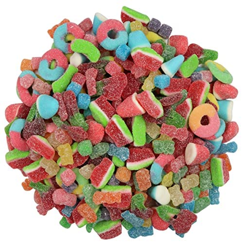 American Best Food, Assorted Sour Mix Gummy Candy Bulk, Patch Kids, Warhead Cubes, Watermelon Slices, Bears, Twin Cherries, Pufflettes & Neon Rings (2 lb)