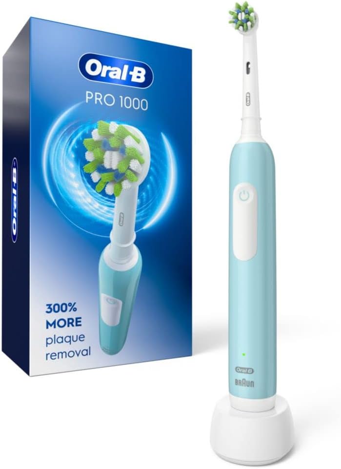 Oral-B Pro 1000 Rechargeable Electric Toothbrush, Turquoise with Pressure Sensor, 3 Modes