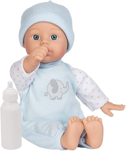 ADORA Soft & Cuddly Sweet Baby Boy Peanut, Amazon Exclusive 11” Adorable Baby Boy Doll with Bright Blue Eyes and Blonde Paint Hair, Includes Baby Doll Bottle, Onesie and a Blue Cap