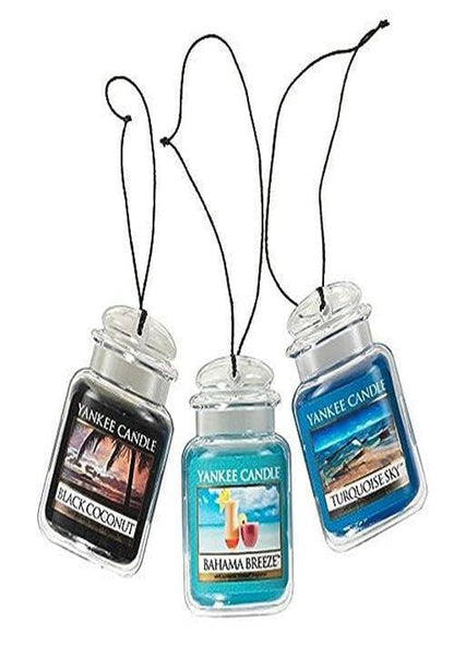 Yankee Candle Car Air Fresheners, Hanging Car Jar® Ultimate 3-Pack, Neutralizes Odors Up To 30 Days, Includes: 1 Bahama Breeze, 1 Black Coconut, and 1 Turquoise Sky