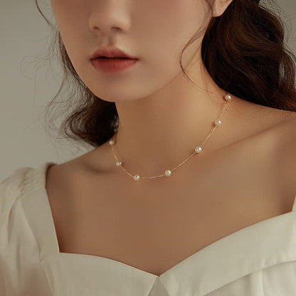 Trinckle Gold Pearl Necklace, Dainty Gold Necklaces Pearl Choker Necklace 15'' Pearl Necklaces for Women Valentines Day Necklace Adjustable Gold Jewelry for Bride as Girls Pearl Jewelry Birthday Gift