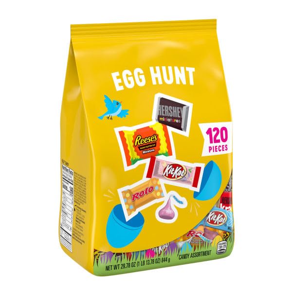 HERSHEY's Assorted Chocolate, Easter Basket Easter Candy Variety Bag, 29.78 oz (120 Pieces)