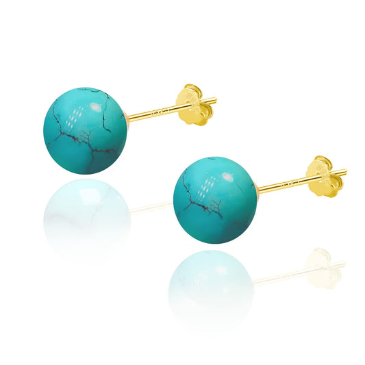 SmileBelle Turquoise earrings for women, 18k turquoise jewelry as gold stud earrings,handmade genuine turquoise post earrings for Sensitive Ears as birthday gifts