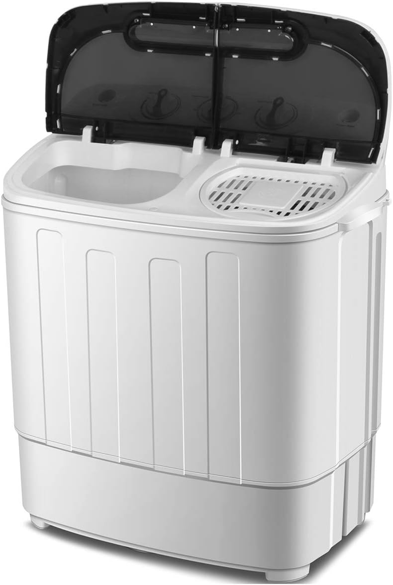 SUPER DEAL Compact Mini Twin Tub Washing Machine 13lbs Capacity Portable Washer Wash and Spin Cycle Combo, Built-in Gravity Drain for Camping, Apartments, Dorms, College, RV’s and Small Spaces