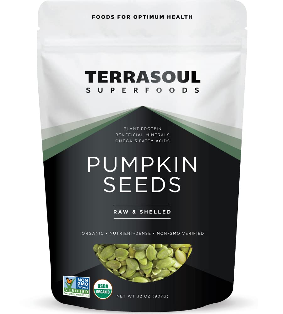 Terrasoul Superfoods Organic Pumpkin Seeds, 2 Lbs - Premium Quality, Shelled, Raw, Unsalted