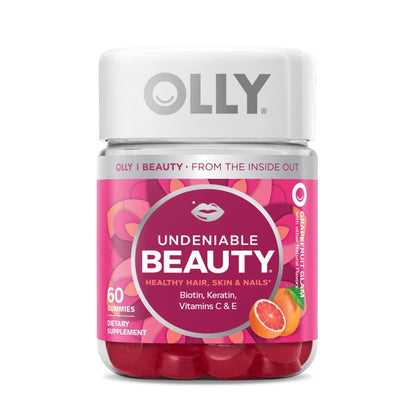 OLLY Undeniable Beauty Gummy, For Hair, Skin, Nails, Biotin, Vitamin C, Keratin, Chewable Supplement, Grapefruit, 30 Day Supply - 60 Count