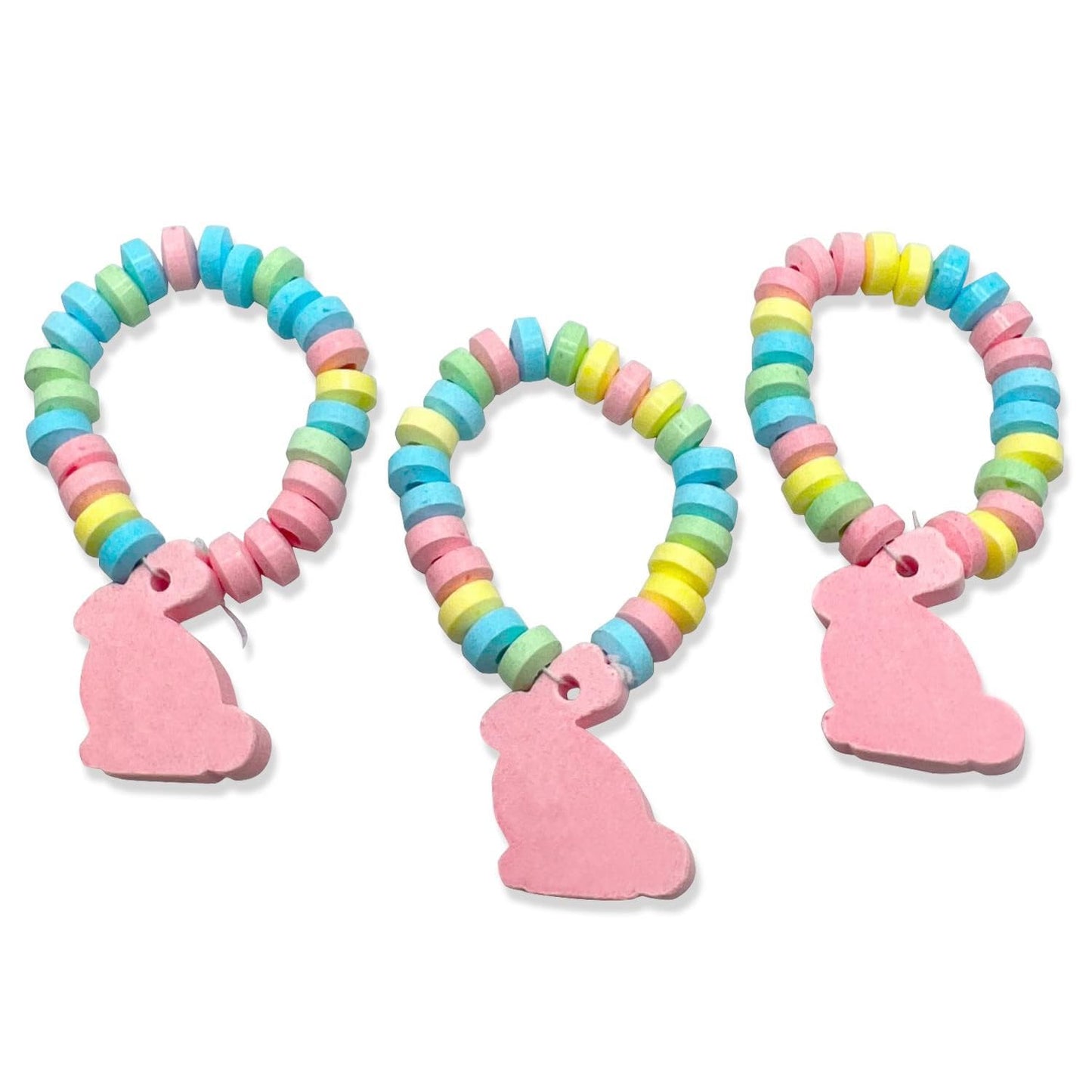 Bunny Candy Bracelets ( 24 Pieces) Easter Candy Individually Wrapped Bulk - Great for Kids Easter Egg Hunt, Basket Stuffers - School and Party Favor Bag Fillers- Hard Candy Bracelet with Pink Bunny Charm