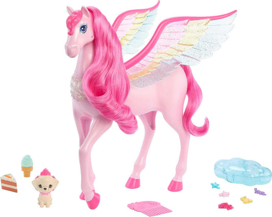 Barbie Pink Barbie Pegasus with 10 Accessories Including Puppy, Winged Horse Toys with Lights and Sounds, Barbie A Touch of Magic (Amazon Exclusive)