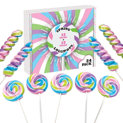 Spring Easter Candy - 24 Swirl and Twist Lollipops- Easter Basket - Egg Hunts