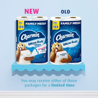 Charmin Ultra Soft Cushiony Touch Toilet Paper, 24 Family Mega Rolls = 123 Regular Rolls (Packaging May Vary)