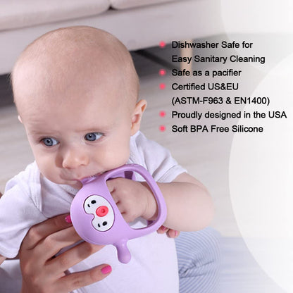 Smily Mia Penguin Buddy Never Drop Silicone Teething Toy for Babies 0-6month, Pacifiers/Soothers for Breast Feeding, Teething Mittens, Chew Toys, Light Purple