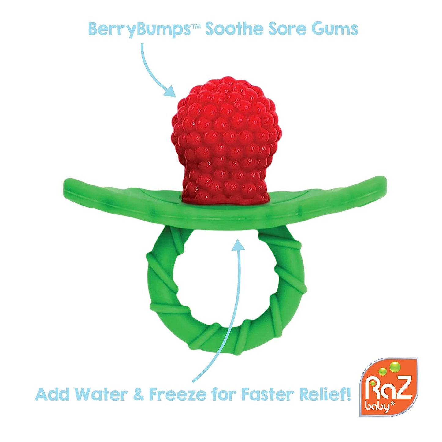 RaZbaby RaZberry Silicone Baby Teether Toy - Berrybumps Soothe Babies Sore Gums - Hands Free Design - BPA Free - Easy-to-Hold - Teething Relief Pacifier For Infant - Fruit Shape/Red