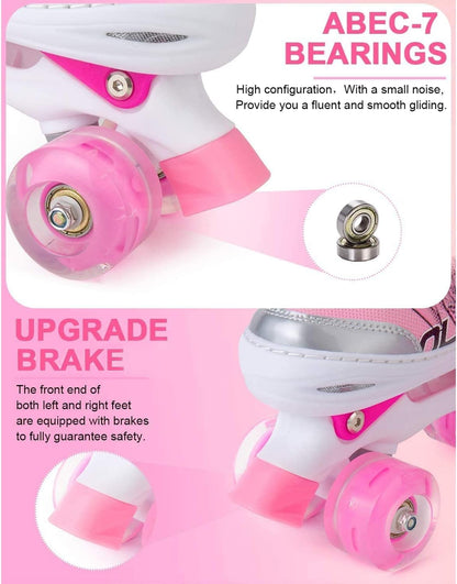 Sowume Adjustable Roller Skates for Girls and Women, All 8 Wheels of Girl's Skates Shine, Safe and Fun Illuminating for Kids