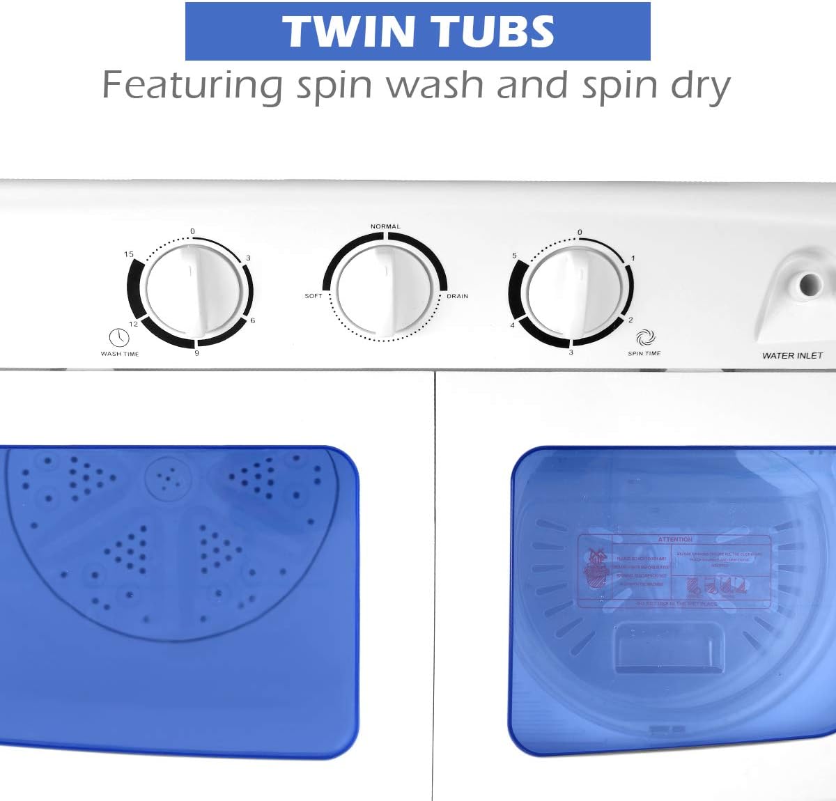 Giantex Portable Mini Compact Twin Tub Washing Machine 20lbs Washer Spain Spinner Portable Washing Machine, Blue+ White