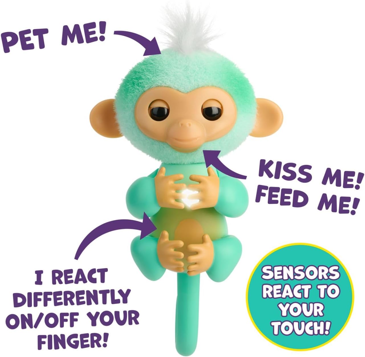 Fingerlings 2023 NEW Interactive Baby Monkey Reacts to Touch – 70+ Sounds & Reactions – Ava (Teal)