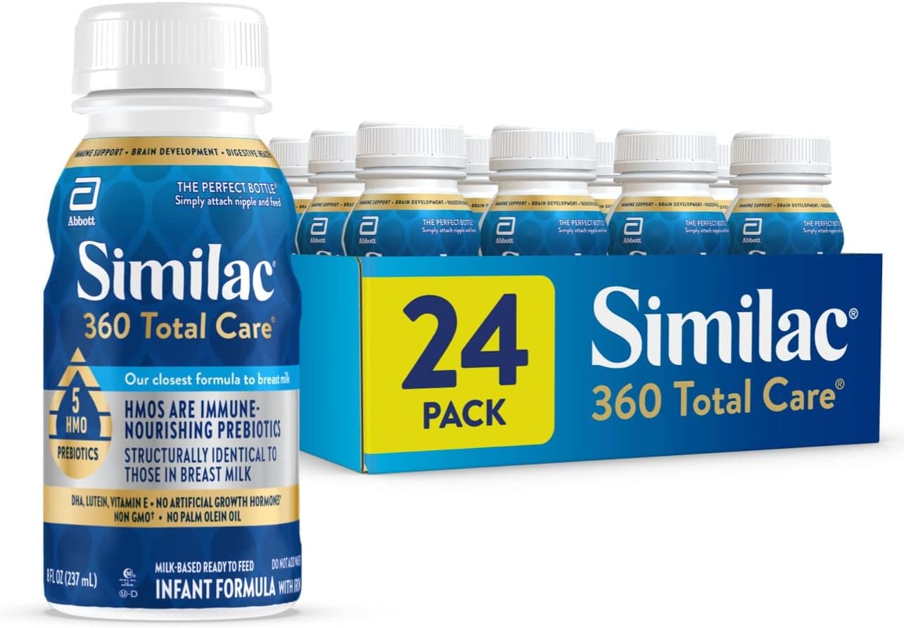 Similac 360 Total Care Infant Formula, with 5 HMO Prebiotics, Our Closest Formula to Breast Milk, Non-GMO, Baby Formula, Ready-to-Feed, 8 Fl Oz (Pack of 24)