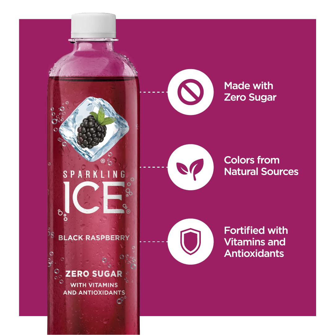 Sparkling ICE, Black Raspberry Sparkling Water, Zero Sugar Flavored Water, 17 fl oz Bottles (Pack of 12)