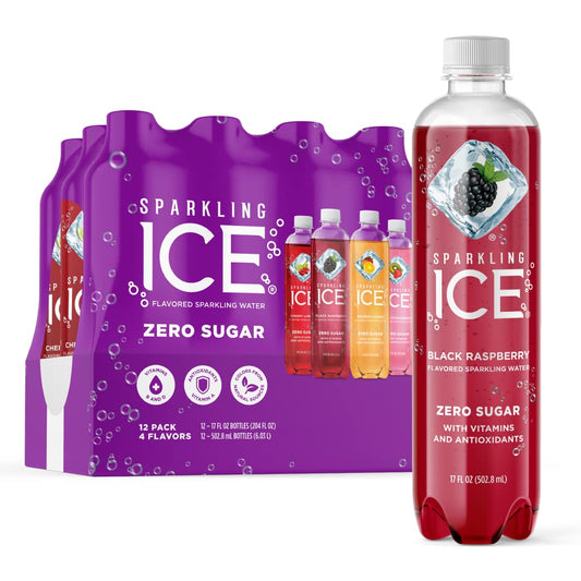 Sparkling Ice Purple Variety Pack, Flavored Water, Zero Sugar, with Vitamins and Antioxidants, 17 fl oz, 12 count (Black Raspberry, Cherry Limeade, Orange Mango, Kiwi Strawberry)