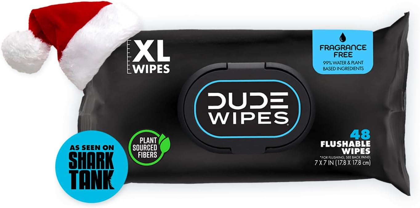 DUDE Wipes - Flushable Wipes Stocking Stuffers - 1 Pack, 48 Wipes - Unscented Extra-Large Adult Wet Wipes - Vitamin-E & Aloe for at-Home Use - Septic and Sewer Safe
