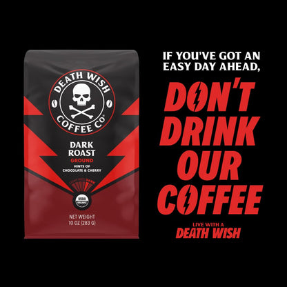 Death Wish Coffee, Organic and Fair Trade Dark Roast Ground Coffee, 16 oz