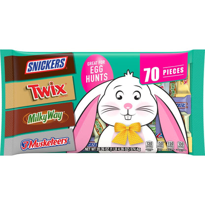 SNICKERS, TWIX, MILKY WAY & 3 MUSKETEERS Assorted Easter Chocolate Candy Bars Variety Pack, 20.26 oz, 70 Piece Bag