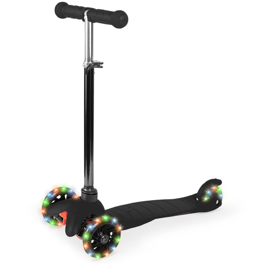 Best Choice Products Kids Mini Kick Scooter Toy w/Light-Up Wheels, Height Adjustable T-Bar, Foot Break - Black