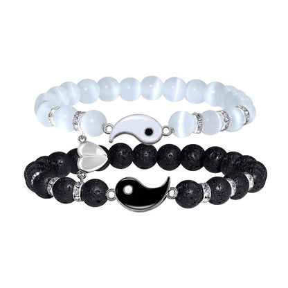 SmileBelle Magnetic Bracelets for Couples Gift Matching Couple Bracelets for Boyfriend Girlfriend Jewelry as Valentines Day Gifts for her, His and Hers Yin Yang Long Distance Relationship Bracelet