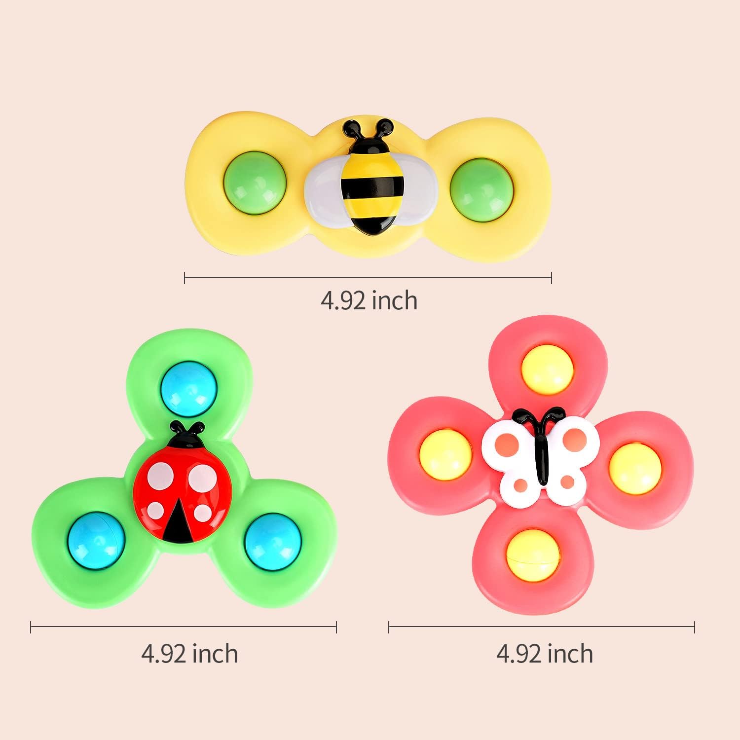 3PCS ALASOU Suction Cup Spinner Toys for Baby Christmas Stocking Stuffers Gifts|Novelty Spinning Tops Bath Toys for Kids Ages 1-3|Sensory Toys for Toddlers 1-3 Year Old Boy Birthday Gift