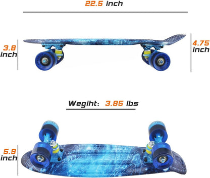 Skateboards Complete 22 Inch Mini Cruiser Retro Skateboard for Kids Boys Youths Beginners