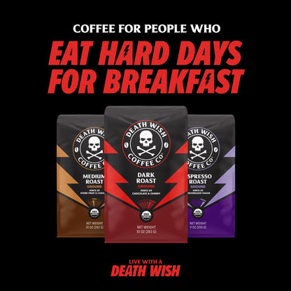 Death Wish Coffee, Organic and Fair Trade Dark Roast Ground Coffee, 16 oz