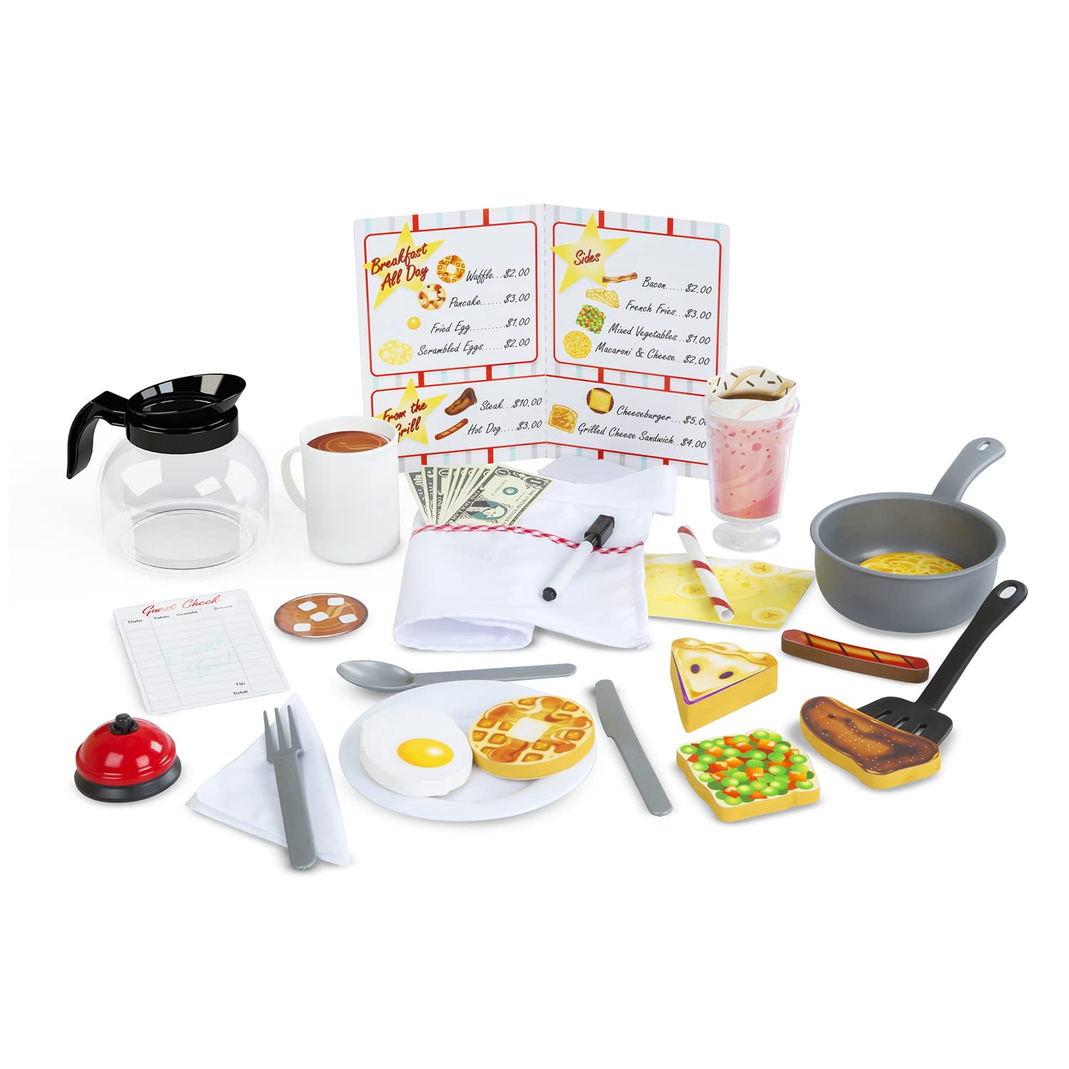 Melissa & Doug Star Diner Restaurant Play Set (41 pcs) - Pretend Play Food, Restaurant Toy Set With Cookware, Utensils For Kids, Diner Playset for Kids And Toddlers, Ages 3+