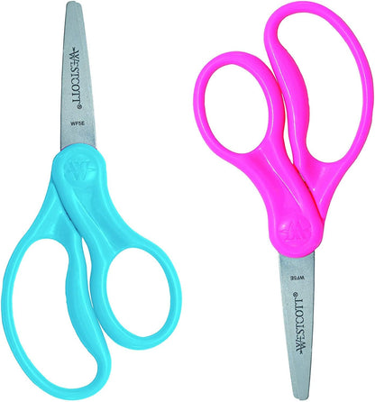 Westcott 13168 Right- and Left-Handed Scissors, Kids' Scissors, Ages 4-8, 5-Inch Blunt Tip, Assorted, 2 Pack