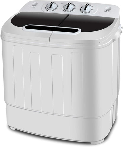 SUPER DEAL Compact Mini Twin Tub Washing Machine 13lbs Capacity Portable Washer Wash and Spin Cycle Combo, Built-in Gravity Drain for Camping, Apartments, Dorms, College, RV’s and Small Spaces