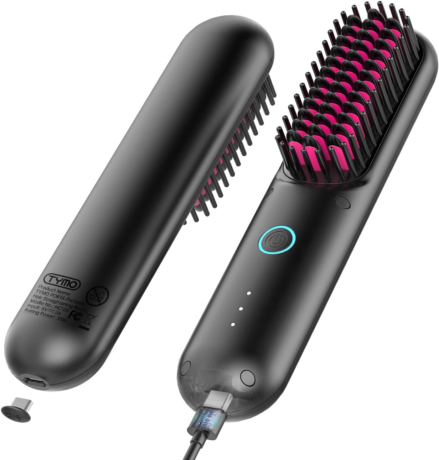 TYMO Porta Cordless Hair Straightener Brush, Portable Mini Straightening Brush for Travel, Negative Ion Hot Comb Hair Straightener for Women, Lightweight to Carry Out, USB Rechargeable, Anti-Scald