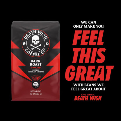 Death Wish Coffee, Organic and Fair Trade Dark Roast Ground Coffee, 16 oz