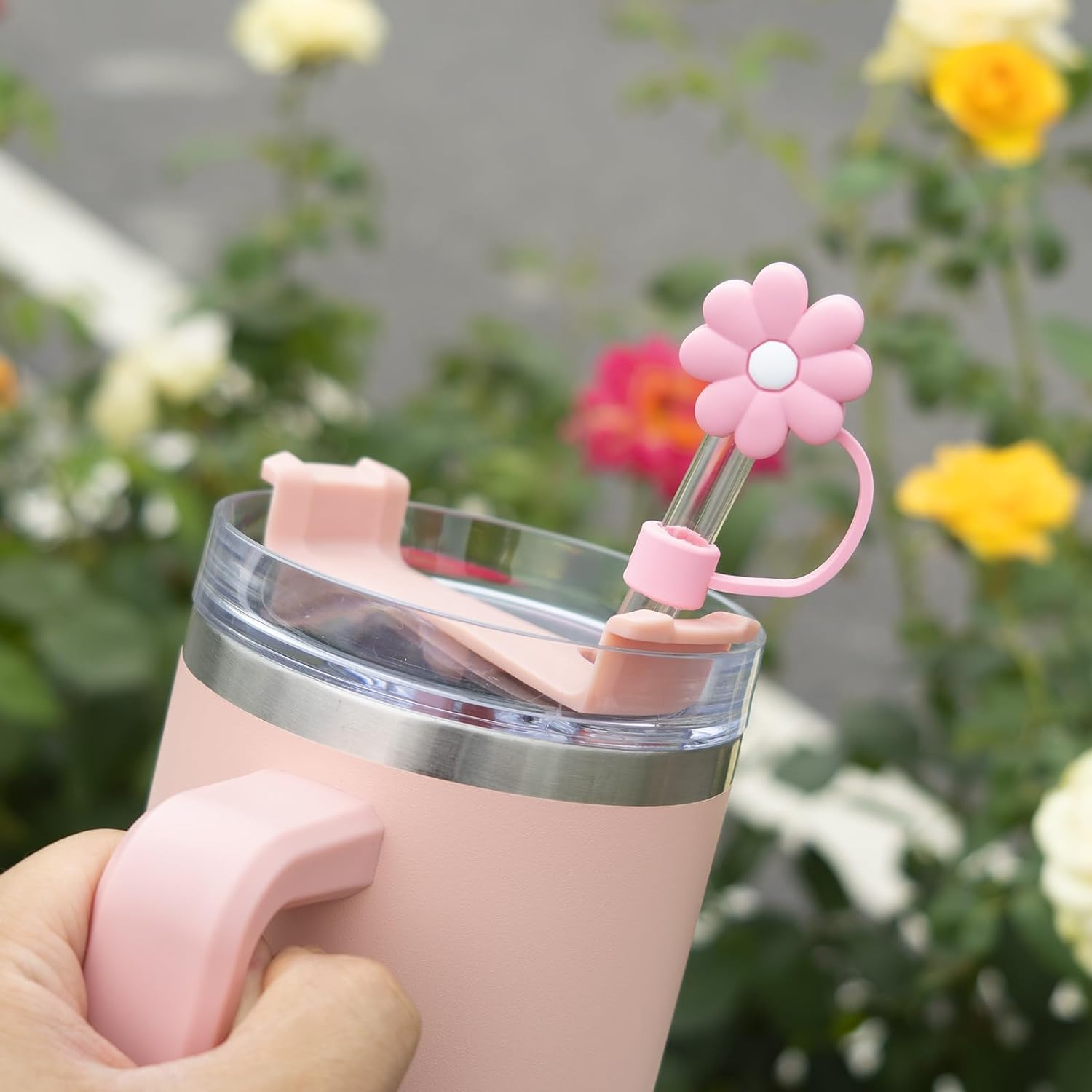 4Pcs 0.4in Diameter Cute Silicone Straw Covers Cap for Stanley Cup, Dust-Proof Drinking Straw Reusable Straw Tips Lids