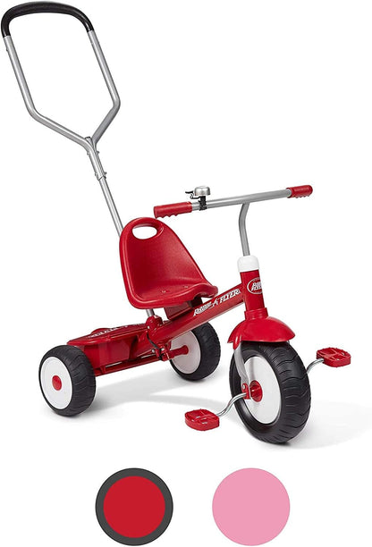 Radio Flyer Deluxe Steer & Stroll Ride-On Trike, Tricycle For Toddlers Age 2-5, Toddler Bike, Red