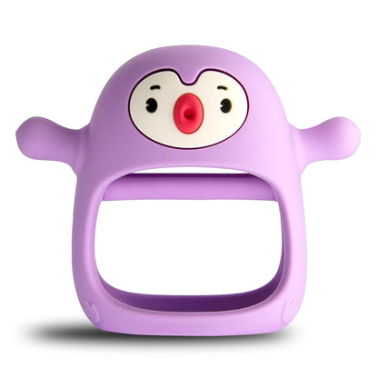 Smily Mia Penguin Buddy Never Drop Silicone Teething Toy for Babies 0-6month, Pacifiers/Soothers for Breast Feeding, Teething Mittens, Chew Toys, Light Purple