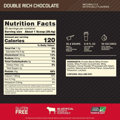 Optimum Nutrition Gold Standard 100% Whey Protein Powder, Double Rich Chocolate, 2 Pound (Packaging May Vary)