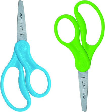 Westcott 13168 Right- and Left-Handed Scissors, Kids' Scissors, Ages 4-8, 5-Inch Blunt Tip, Assorted, 2 Pack