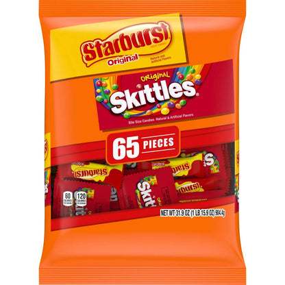 SKITTLES & STARBURST Fun Size Chewy Easter Candy Assortment, 31.9 oz, 65 Pieces Bag