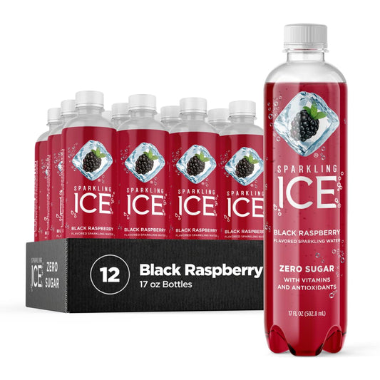 Sparkling ICE, Black Raspberry Sparkling Water, Zero Sugar Flavored Water, 17 fl oz Bottles (Pack of 12)