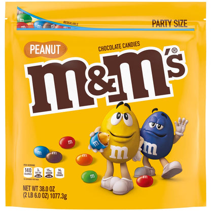 M&M'S Peanut Milk Chocolate Candy, Super Bowl Chocolates Party Size, 38 oz Bag