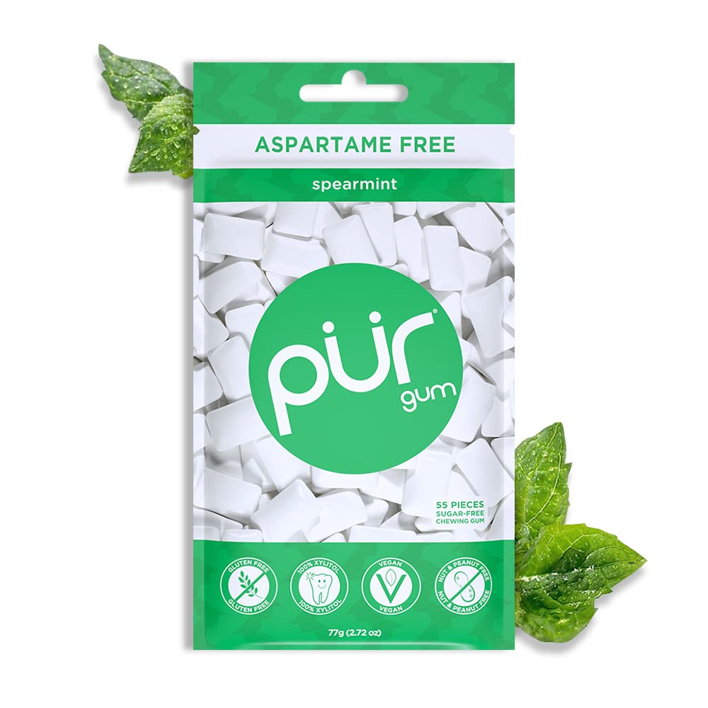 PUR Gum | Aspartame Free Chewing Gum | 100% Xylitol | Natural Spearmint Flavored Gum, 55 Pieces (Pack of 1)