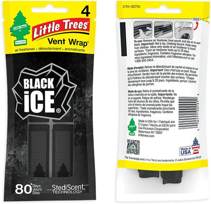 LITTLE TREES Car Air Freshener. Vent Wrap Provides Long-Lasting Scent, Slip on Vent Blade. Black Ice, 16 Air Fresheners, 4 Count (Pack of 4)