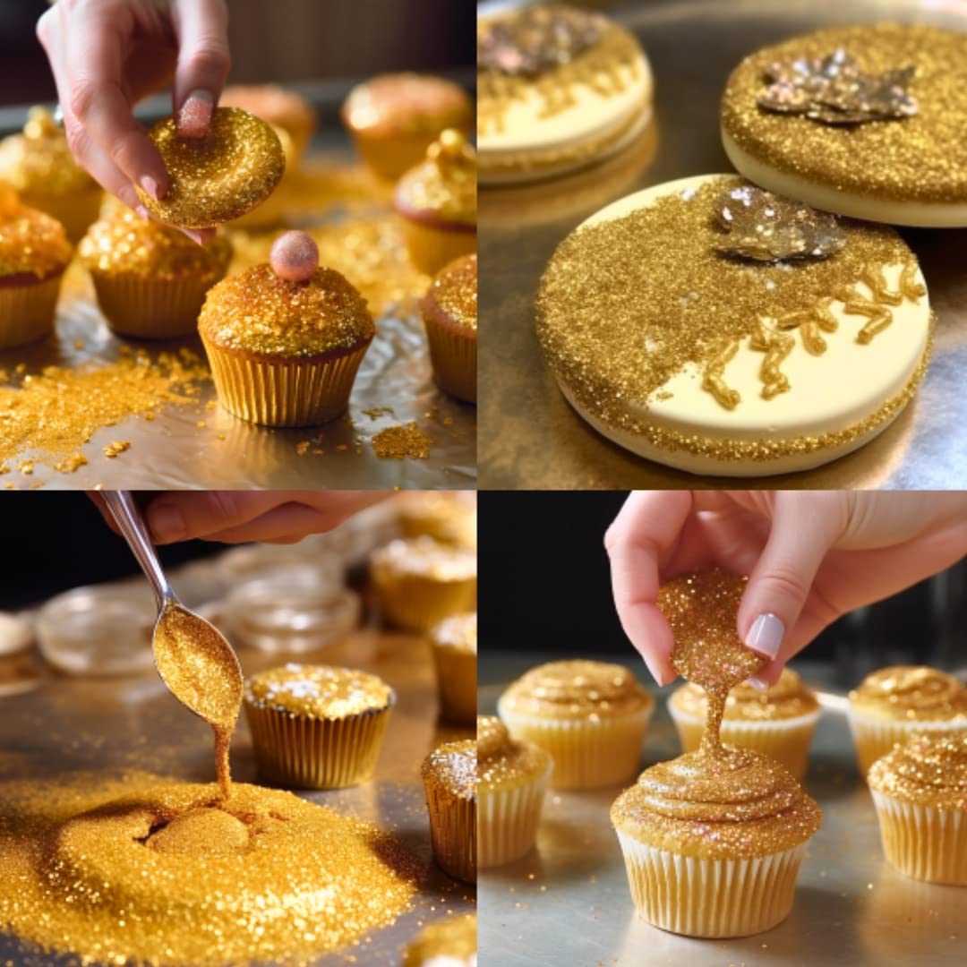 Gold Edible Glitter For Drinks, Gold Sprinkles For Cake Decorating, Cocktails, Gold Luster Dust Edible Glitter For Cakes