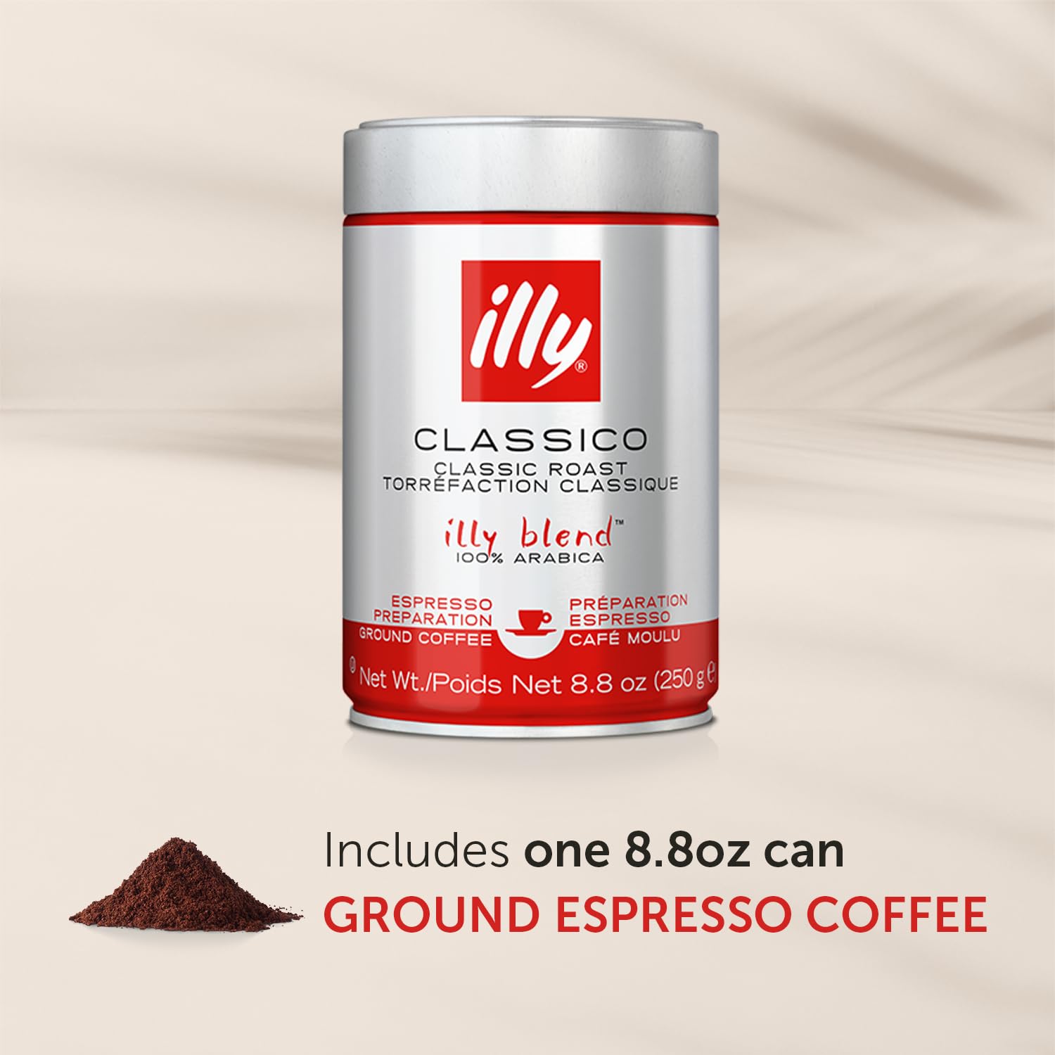 illy Ground Coffee Espresso - 100% Arabica Coffee Ground – Classico Medium Roast - Notes of Caramel, Orange Blossom & Jasmine - Rich Aromatic Profile - Precise Roast - No Preservatives – 8.8 Ounce